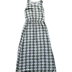 Sage Green & Off White Geometric Drop Waist Sleeveless Maxi Dress